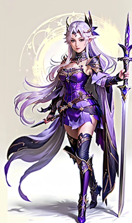Woman in purple dress holding a sword,Draped in a purple cloak, final fantasy tactical characters, Natalie in epic battle fantasy, Final Fantasy Characters, Edelgard Fire Emblem, Edelgard in Fire Emblem, JRPG characters art, 刷ff6, Dark Cloud 2's art style, JRPG characters, She holds a sword, Knight of the zodiac girl, other