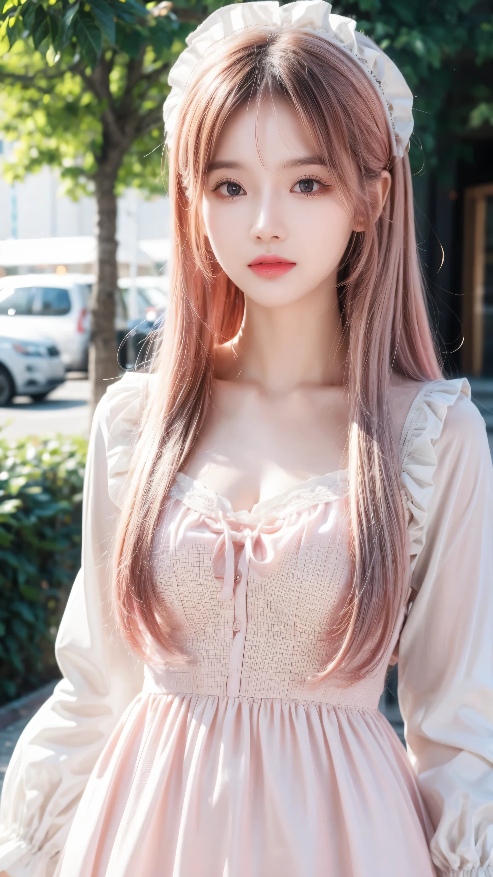 masterpiece, best quality, night, stars, cityscape, real, huge_filesize, wallpaper, colorful, girl, long hair, pink hair, drill hair, tied hair, beautiful detailed eyes, looking at viewer, seductive smile, japanese_clothes, obi, frilled socks, hair_flower, hairclip, flower ribbon, hair_bow, earrings, jewelry, bracelet,
