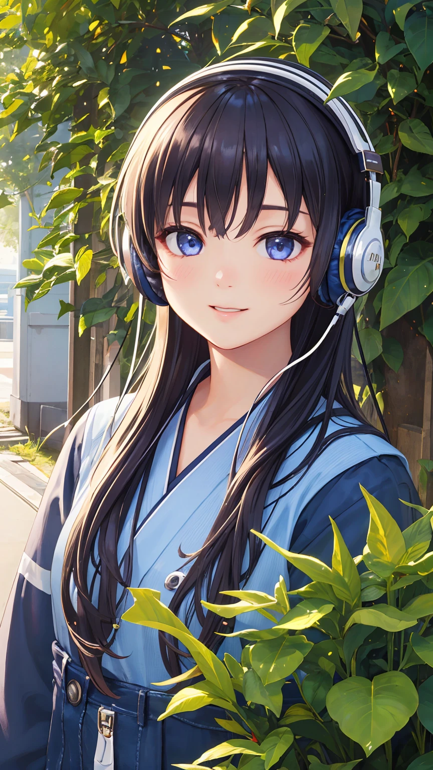 (One girl:1.4), very cute, Great face and eyes、Beautiful lovely smile), (Very detailed美しい顔), bright shining lips, (Headphones:1.3), (highest quality:1.4), (super high quality), (Very detailed), (Surreal, Photorealistic:1.37), Real skin texture, Intricate details, Very detailed CG 統合 8k 壁紙, RAW Photos, Professional photography, Cinema Lighting, Expose、Fantastic Tokyo、garden、Late Night、chill out、City Pop、Retro、Sepia、Walking sideways