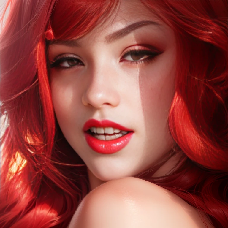 a close up of a woman with a red dress and red lipstick, bright red lipstick, light-red lips, red lips, red lipstick, thick red lips, luscious red lips, red lipstick on face, sexy red lips, faint red lips, coral lipstick, sexy lips :5 stylish, big red lips, small and thick red lips, perfect white haired girl