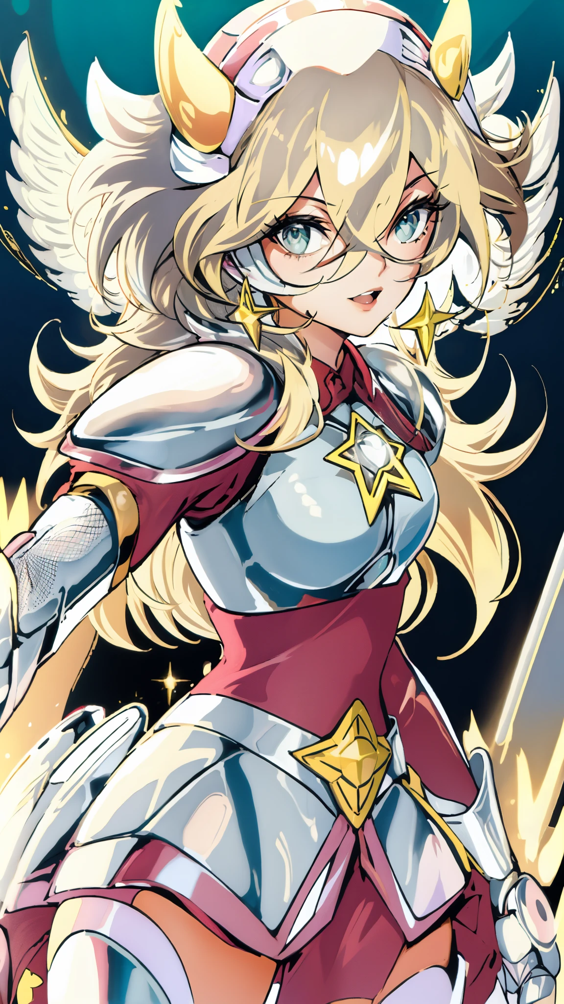 Rosalina wearing pegasus armor from CDZ, Pegasus armor from Saint Seiya, white armor, Rosalina perfect face, perfect pegasus armor, ultra detailed pegasus armor