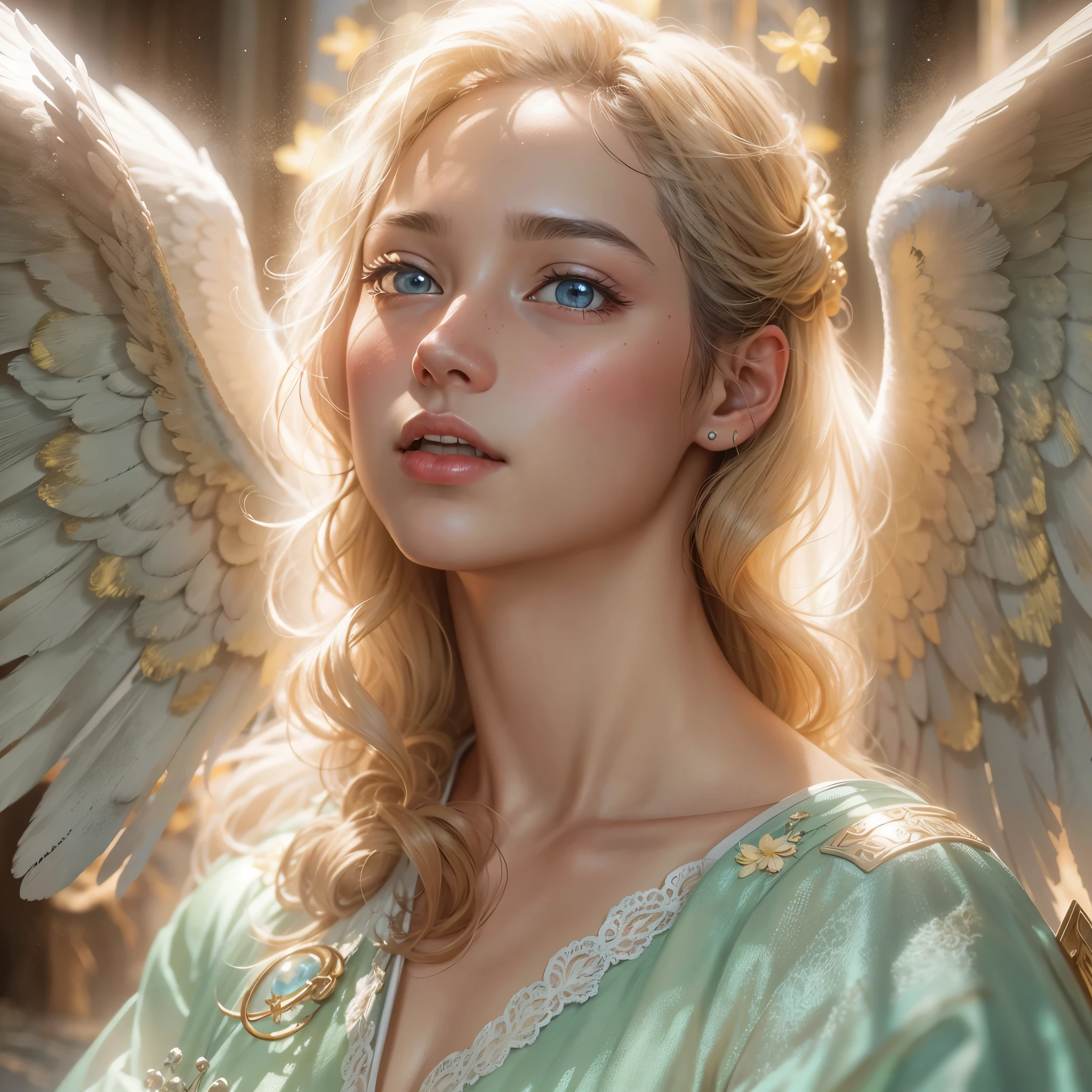 masterpiece, highest quality, 8k, Real person, Realistic, Extremely dense CG, Shiny skin, Fully focused, heaven, The Glory of God, Shine, Angel, bless, happiness,