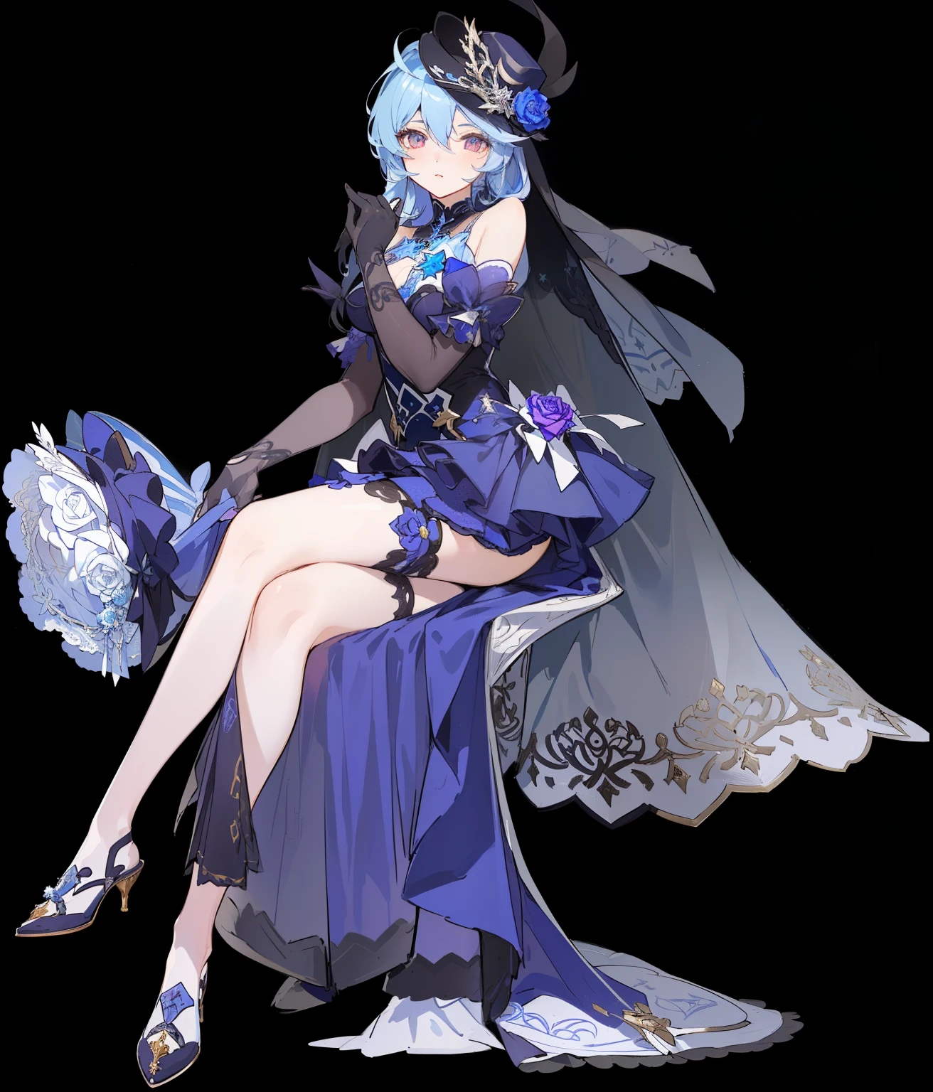 ((Masterpiece, Highest quality)), Detailed face, honkai star rail character, character sheets, full bodyesbian, hat with a veil, elegant dress, garter, rose motifs, Full of details, Highly detailed, Depth, Many parts, 1 character, anime character design of a woman with long hair, clear outfit design, outfit design, [ character design ], character adoptable, official character illustration, full body adoptable, full body character design, ( ( character concept art ) ), ornate attire, pretty anime character design, great character design, pretty anime character design, ( ( character concept art ) )