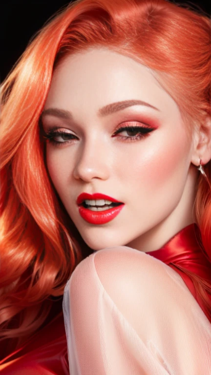 a close up of a woman with a red dress and red lipstick, bright red lipstick, light-red lips, red lips, red lipstick, thick red lips, luscious red lips, red lipstick on face, sexy red lips, faint red lips, coral lipstick, sexy lips :5 stylish, big red lips, small and thick red lips, perfect white haired girl, blonde