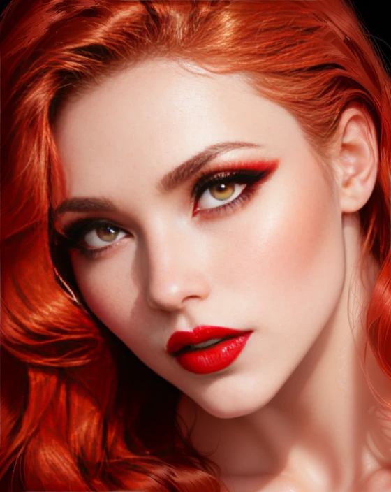 a close up of a woman with a red lipstick and a black background, red lips, luscious red lips, sexy red lips, red lipstick, red lipstick on face, deep red lips, detailed face with red lips, wide golden eyes and red lips, light-red lips, small and thick red lips, thick red lips, big red lips, faint red lips, blonde