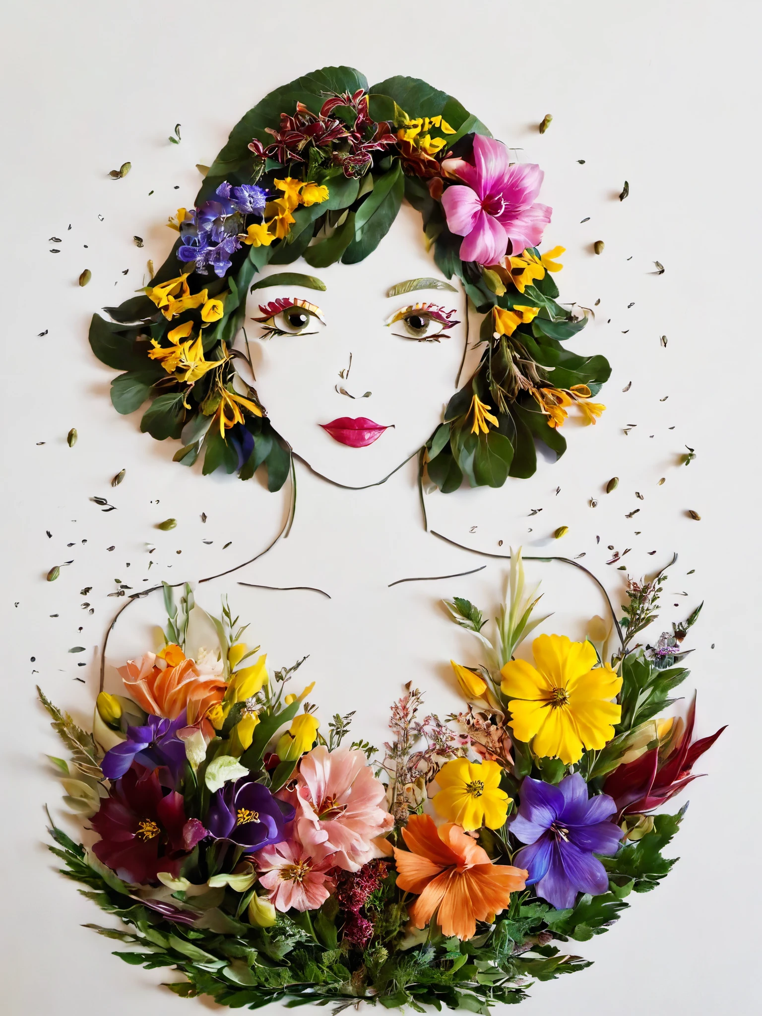 Fall Leaf Crafts, Girl made of flowers, Portraiture,