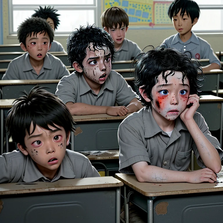 Caught in a bomb explosion in a classroom、Covered in soot、A comedy film about elementary school boys whose hair gets burned..