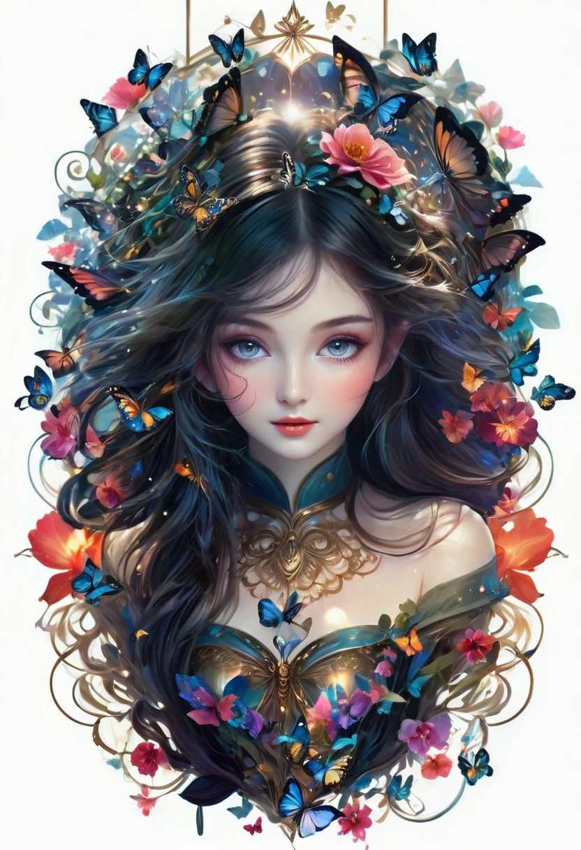 (highres:1.2,realistic:1.37),Girl in a magical garden, fairytale atmosphere, beautiful detailed eyes, long flowing hair, vibrant flowers, butterflies fluttering around, golden rays of sunlight, soft and dreamy color palette, whimsical lighting, enchanting scenery, fantasy ambiance, surreal elements, ethereal beauty.