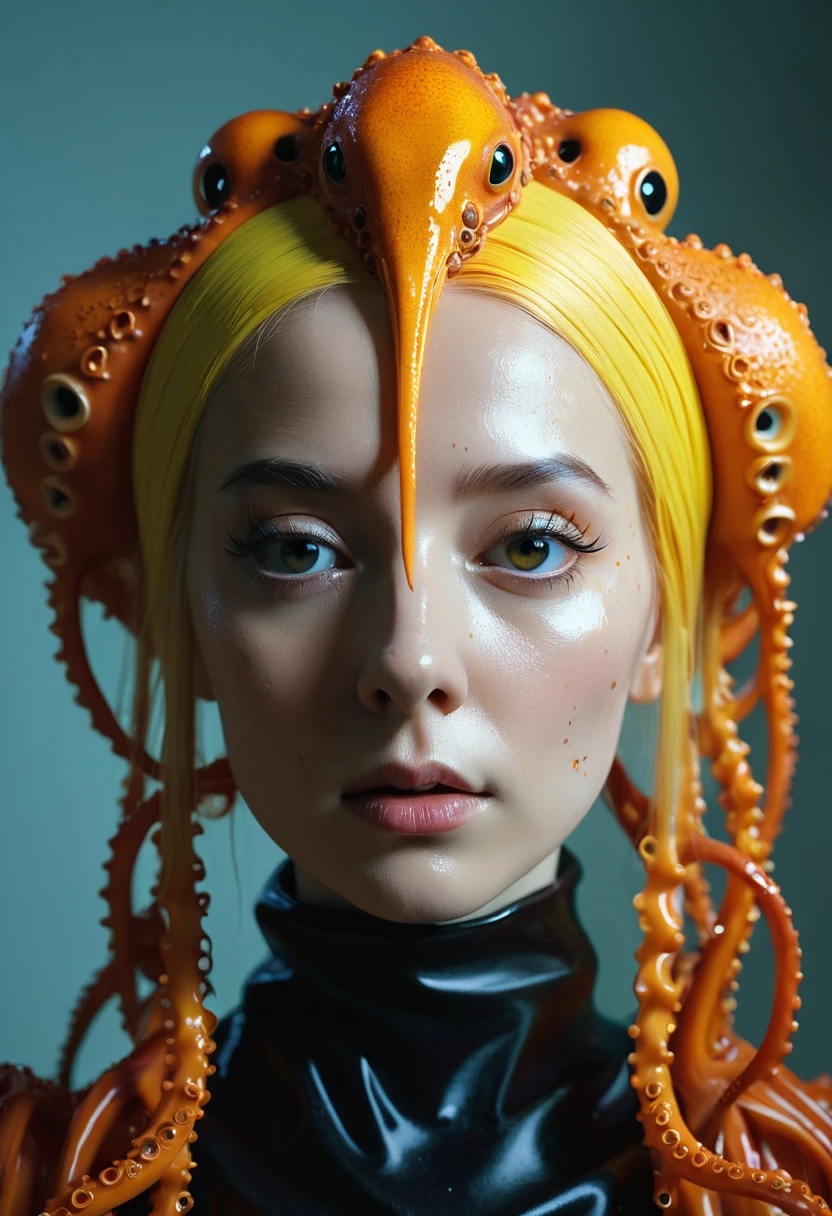 8K, ARTISTIC photogrAphy, best quAlity, mAsterpiece: 1.2), A (potrAit:1.2)  witch BLOOD Toon Doll Cthulhu nun QUEEN, ORANGE many octopus style tentacles, full body RAW candid cinema, yellow hair, 16mm, color graded portra 400 film, remarkable color, ultra realistic, sad admosphere, dark lighting, oppressive atmosphere, depressive colors, kodak portra 400, photograph,r, Natural Light, Pinhead lighgts, blur reflection, Brush Strokes, Smooth, abstract, Splatter, Oil On Canvas, rainbow colors, fractal isometrics details bioluminescens : a stunning realistic photograph of wet bone structure, 3d render, octane render, intricately detailed, titanium decorative headdress, cinematic, trending on artstation | Isometric | Centered