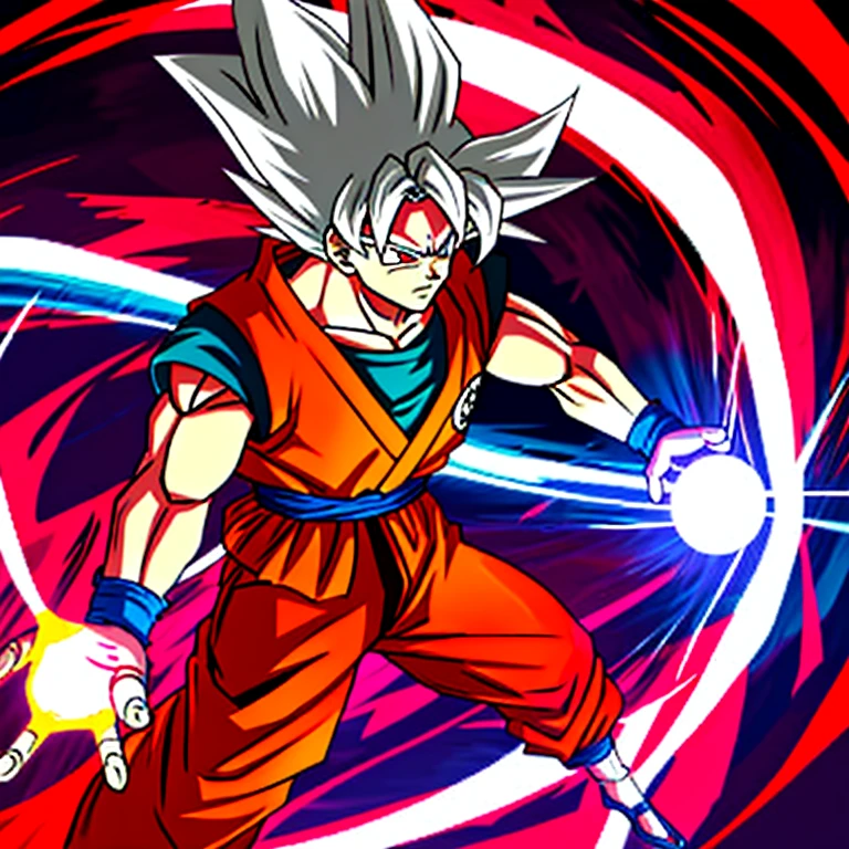 Goku Kaioken, doing kamehameha, red aura, skin and clothing tinted red