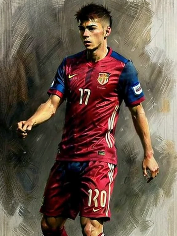 Homem Soccer Player face, style greg rutkowski realist, style anime, pique, 17 anos