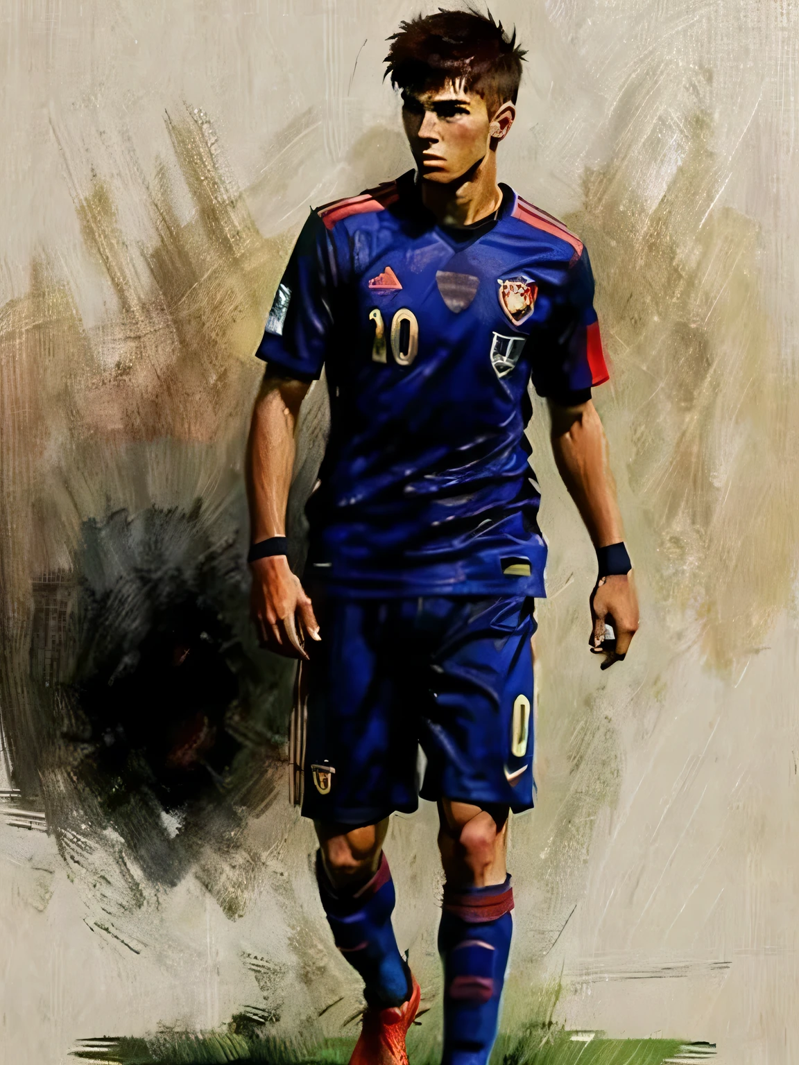 Homem Soccer Player face, style greg rutkowski realist, style anime, pique,