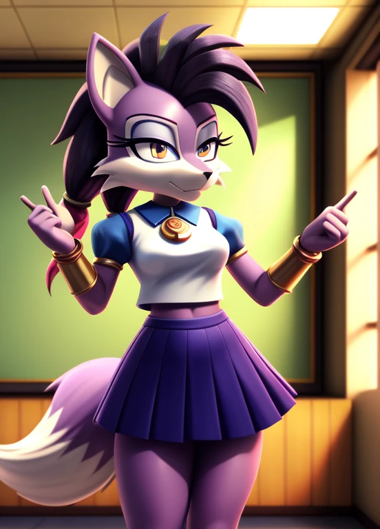 Masterpiece, high quality, studio quality, intricate details, 4k, 1girl, Lupe the Wolf, medium breasts, sailor fuku, pleated skirt, in a classroom, ((best quality)), ((masterpiece)), (detailed)