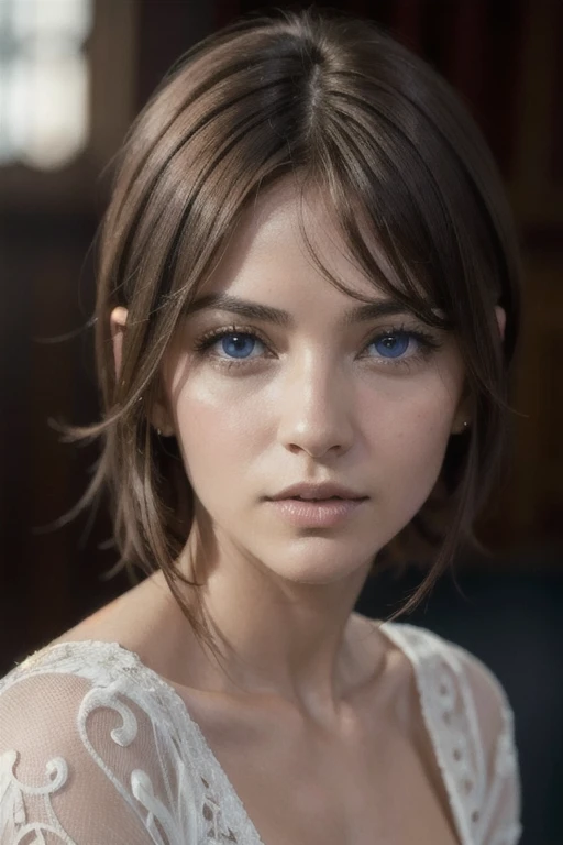 primer plano de una mujer europea, pelirrojo intenso, ojos grandes, ojos azules,ojos blue,cabello recogido, mujer joven textura natural de la piel, 24mm, texturas 4k, soft cinematic light, foto cruda, photorealism, fotorrealista, intrincado, elegant, Muy detallado, Sharp focus, ((((cinematic look)))), tonos calmantes, detalles locos, intrincado details, hiperdetallado, Bajo contraste, soft cinematic light, colores tenues, Exposure Mix, hdr, despondent, cabello en un congo, mirandode frente, ojos super azules. sin cabello en la cara, cabello pelirojo intenso