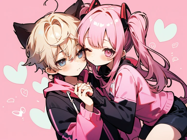 1 boy and 1 girl. The girl has twin tails, Shota, pink, And it looks cute too.&#39;Close contact Chin parts Jersey Close contact Touching cheeks High image quality High image quality Close contact Close contact