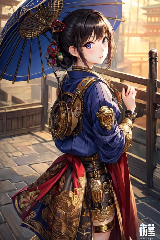 masterpiece、8k、32k、highest quality、(Detailed eyes)、(Cute Japanese Woman、Bans)、18-year-old、One Girl、elegant、(Detailed background depiction)、look back、Hilarious, steampunk、clear、dark light