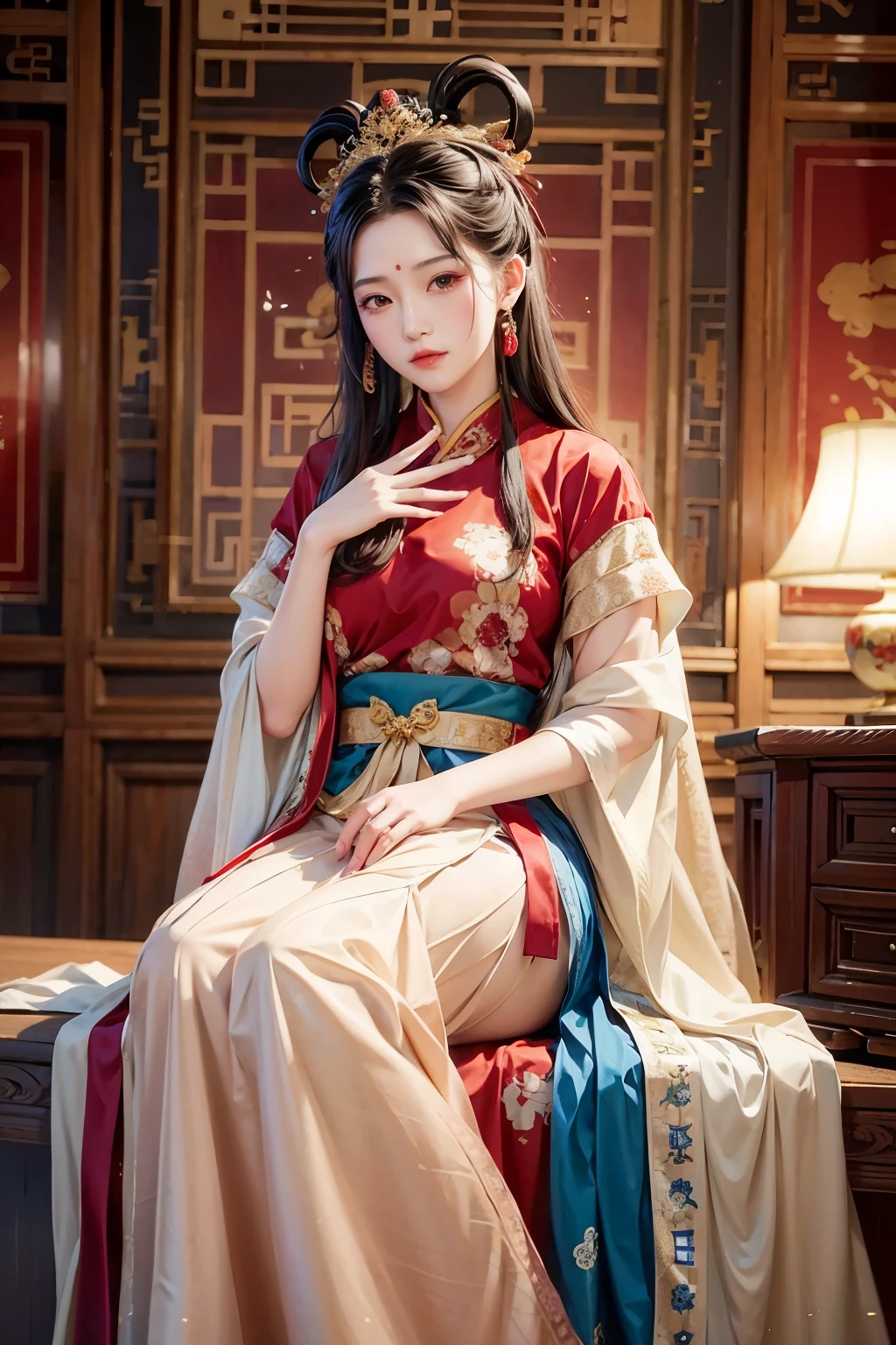 high resolution, Hanfu, beautiful girl, 0, long hair, Royal, palace, High quality, princess, Chinese dress