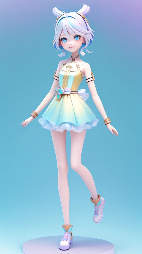 (Masterpiece), (Best Quality), (Ultra-detailed), (Full Body: 1.2) Teen Girl, Light and Detailed, Clear Smile, Full Body, :3, Multicolored, Short, Long, Modern Hair, Modern Accessories, Pastel Background, Colorful and Simple.