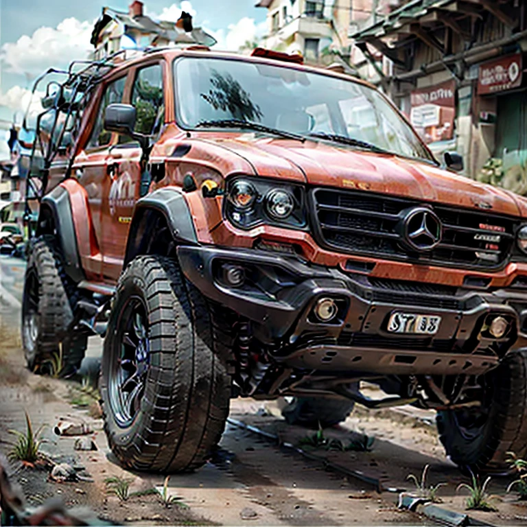 UP vehicles, Mercedes,Ferrari red,SUV, off-road, With sports rim 17, Tires 215, reduce, With chrome exhaust pipe, dark windows, Raised hood, high resolution
