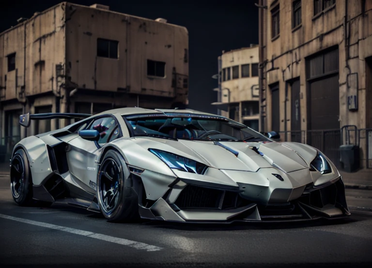 Lamborghini Exotic Cyberpunk, 4K, HDR, Rendering, masterpiece, Ray Tracing, cyberpunk scene, Black car, batmobile, Neon, drifting, carbon, futurist, neon, night, Back Wave