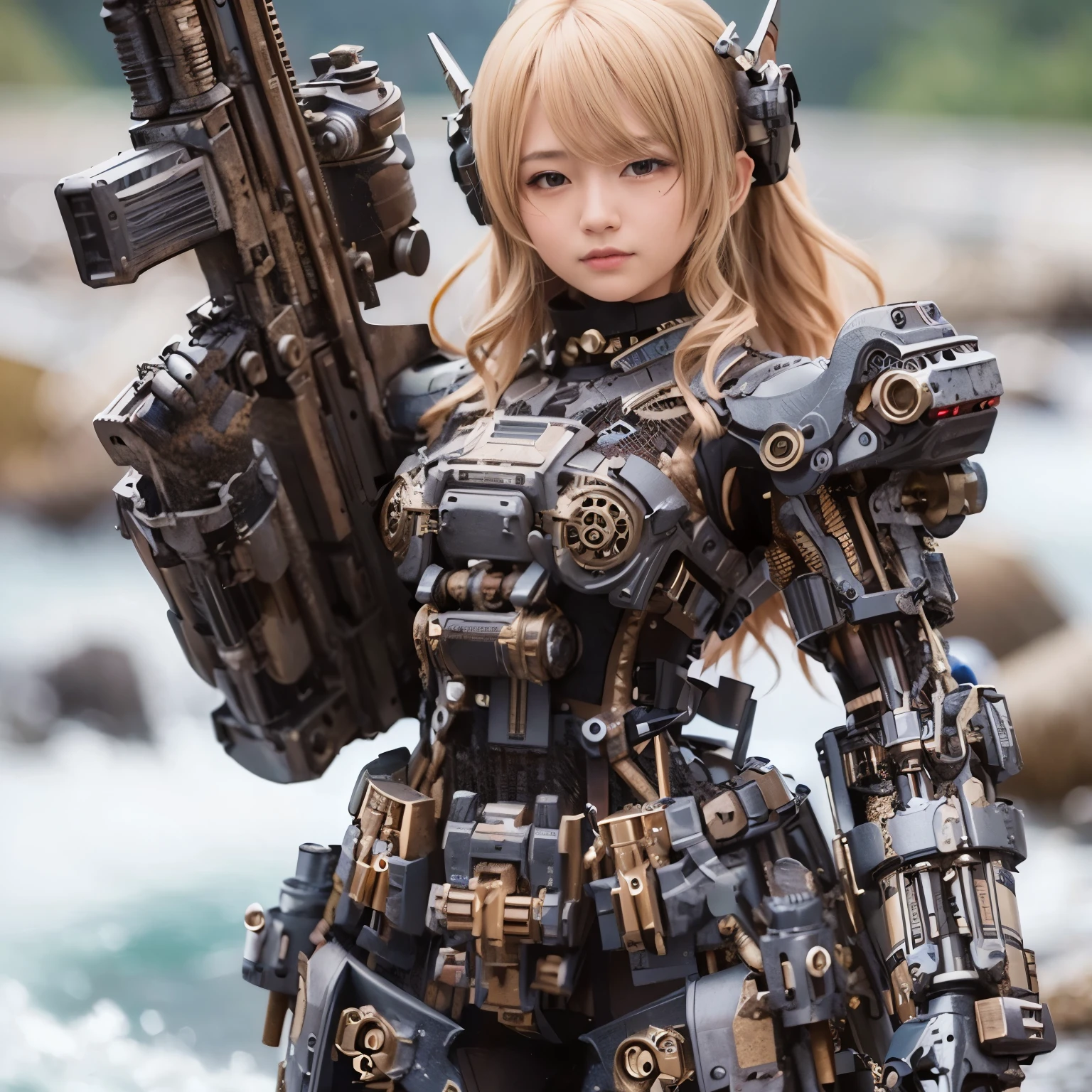 (masterpiece, best quality:1.2), (8k uhd, 16k, 32k, ultra high res), (photorealistic:1.37), (RAW photo), ultimate-realistic, ultimate-realistic details, ultimate-realistic texture, ultimate-intricate details, ultimate-realistic lighting, ultimate-realistic shadow, japanese girl, ultimate-cute face, ultimate-RAW skin, ultimate-realistic eyes, woman in powered suit, cannon mounted on shoulder, very cute face, mechanical, extremely intricate details, full body shot, ultimate photorealistic, clear stream