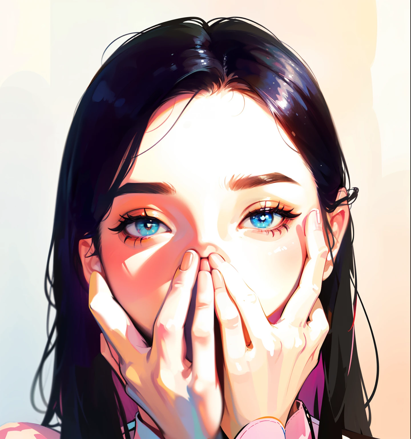 portrait of a girl, near, closely,background, Chic and expensive interior, Multicolored pink hair, mixed language_SMS,  Doodle, (아름답고 선명한 background:1.2),, fantastic picture ,Doodle style, very detailed 눈 , cannabis printing, marijuana tattoo, love하는, love, very detailed 머리카락, masterpiece, best quality, high quality, high resolution, Enhancing Details, ((the most beautiful images in the world)), masterpiece, best quality, high quality, high resolution, Enhancing Details, ((the most beautiful images ), Shiny red wavy hair, Ultra chic transparent clothing, erotica, Mesh tights artist Stepan Seich, The Art of J Scott Campbell, Art by Guillem March, Quotes The Art of Liu, 4K, high resolution, comic book book character, comic book, high quality and detailed,   style ::2.0 코믹스 일러스트 style,문신 style, high quality, high resolution, Enhancing Details, 8K, HD, best quality, high quality, high resolution, Enhancing Details, 8K, HDR, sharp focus, very detailed, perfect lighting, realistic depiction, vector, flat coloring, Woman covering her face with her hands and looking to the right, 요즘 사람들이 좋아하는 style, Strong outline