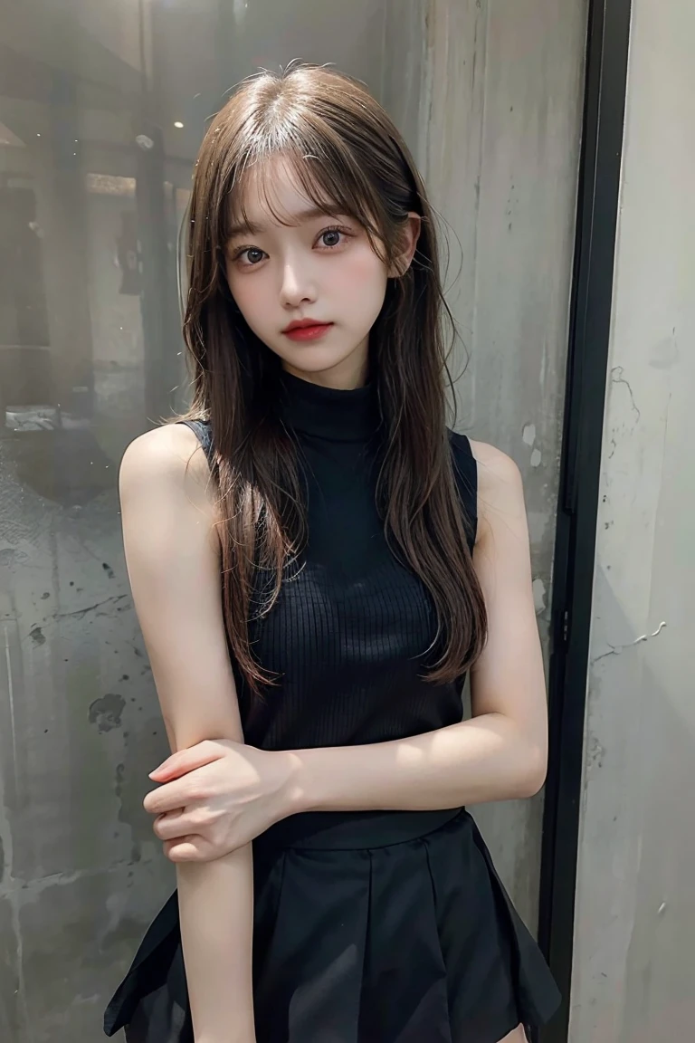 (masterpiece, highest quality:1.2), 1 girl, alone,Are standing_Split,
, long hair,black sleeveless short vest,pink skirt,black