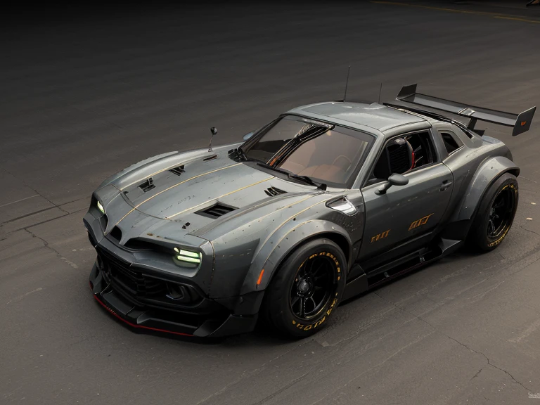 A 3/4 Front view ((futuristic cyberpunk hotrod zeekars)) (Tire glow), In the parking lot,