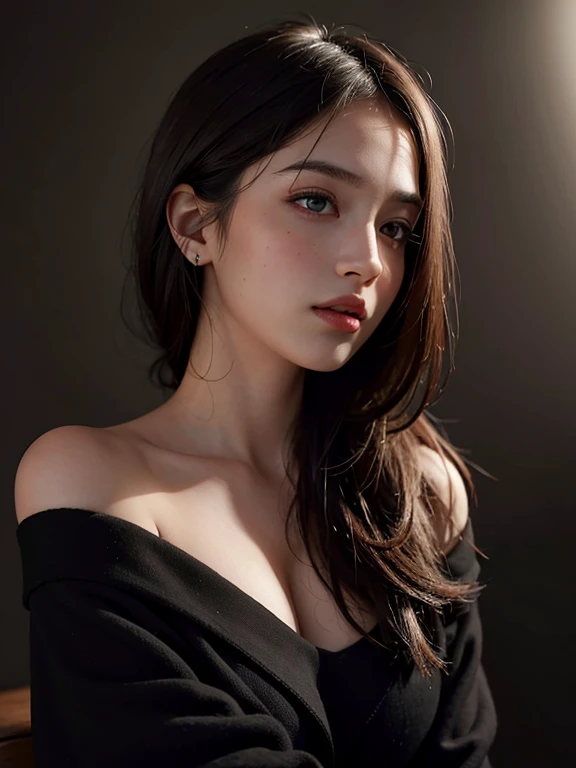 highest quality, masterpiece, Ultra-high resolution, (Realistic:1.4), RAW Photos, One girl, Off the shoulder, In the Dark, Deep Shadow, Modest, Cold Light , Upper Body