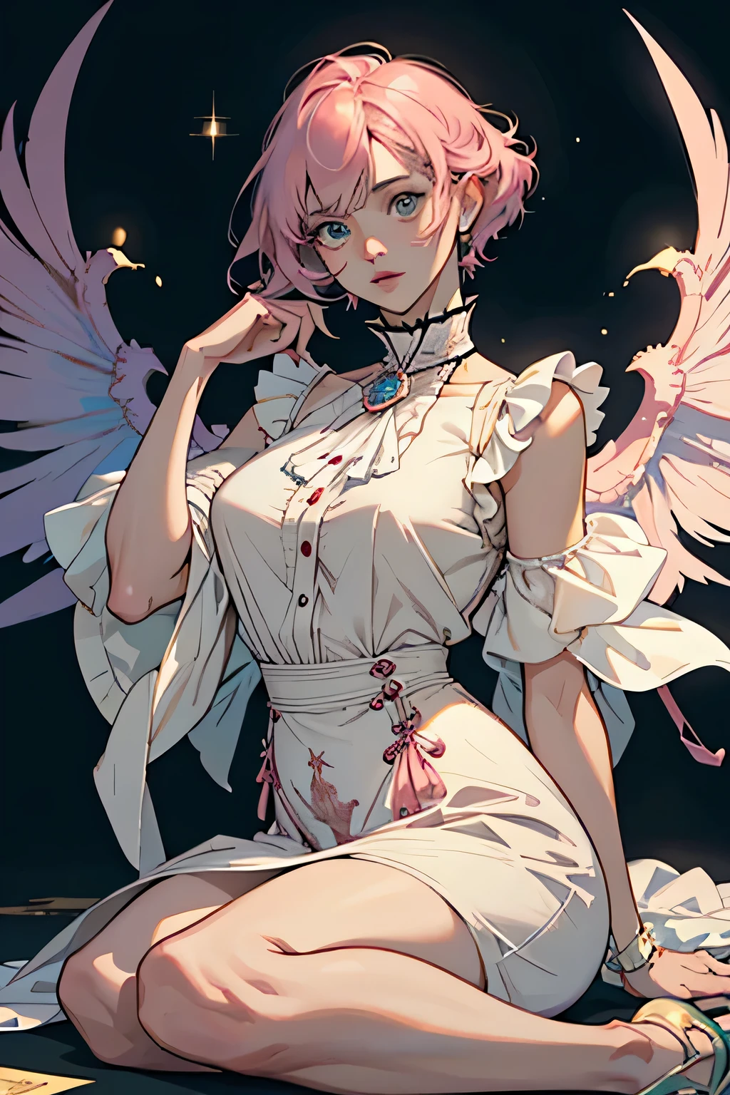 Alisa bosconovitch, melhor qualidade, contemporary, estilo plano, minimalismo, Ilustra??o plana de olhos verdes, cabelo rosa, cabelo curto, cabelos multicoloridos, Camisa Preta, mechanical wings, Close-U head portrait, peito pontudo, decote, super decote, medium breasts, tekken，cabelo rosa pastel, 1 garota, em quimono, hand painted，Desenho de linha sem cor, colorida do yandere pastel, tekken, [Detailed illustrations, Arte baseada em anatomia extremamente ideal, desenhos muito detalhados e detalhados, delicate lines with slowness and urgency, Realistic texture expression],(((Linhas principais coloridas)),(Obras de arte com excelente artesanato),(fundo do parque),[ anime japonesa bonita 14 anos de idade Skinny] cabelo rosa claro, com roupa de empregada，Figura esbelta，robusto，He sat on the floor，Vestido com roupas de empregada rosa e branco，cabelos muito curtos，com orelhas de gato，quadratic element，, kawaii cor-de-rosa na roupa da era de 1910, Alisa Bosconovich&#39;s pink lips, no estilo da paleta de cores suave aurorapunk, an anime illustration of your face, gifs animados, hand drawn animation, charming sketches, suave e brilhante, romantismo nebuloso, Estilo superplano, fundo branco - ar 1:1 - niji 5 - estilo expressivo --s 50
