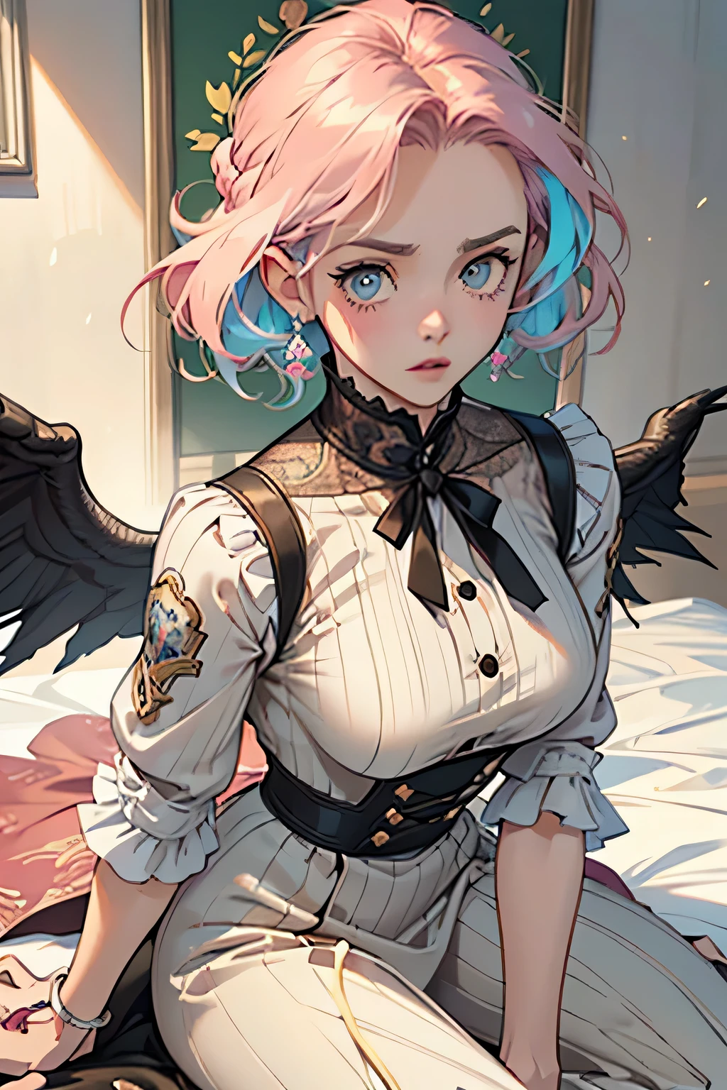 Alisa bosconovitch, melhor qualidade, contemporary, estilo plano, minimalismo, Ilustra??o plana de olhos verdes, cabelo rosa, cabelo curto, cabelos multicoloridos, Camisa Preta, mechanical wings, Close-U head portrait, peito pontudo, decote, super decote, medium breasts, tekken，cabelo rosa pastel, 1 garota, em quimono, hand painted，Desenho de linha sem cor, colorida do yandere pastel, tekken, [Detailed illustrations, Arte baseada em anatomia extremamente ideal, desenhos muito detalhados e detalhados, delicate lines with slowness and urgency, Realistic texture expression],(((Linhas principais coloridas)),(Obras de arte com excelente artesanato),(fundo do parque),[ anime japonesa bonita 14 anos de idade Skinny] cabelo rosa claro, com roupa de empregada，Figura esbelta，robusto，He sat on the floor，Vestido com roupas de empregada rosa e branco，cabelos muito curtos，com orelhas de gato，quadratic element，, kawaii cor-de-rosa na roupa da era de 1910, Alisa Bosconovich&#39;s pink lips, no estilo da paleta de cores suave aurorapunk, an anime illustration of your face, gifs animados, hand drawn animation, charming sketches, suave e brilhante, romantismo nebuloso, Estilo superplano, fundo branco - ar 1:1 - niji 5 - estilo expressivo --s 50
