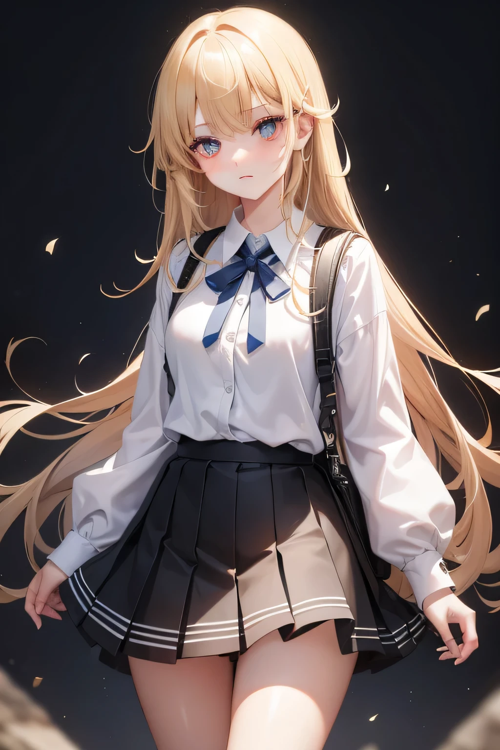 ((1 girl)), Have a smartphone, Latest Trends in Clothing, (hairpin in bangs), younger sister, Pleated skirt, rucksack, Panic look,background_School Area, Surprised face, cute young sister, Cowboy Shot,((Very detailed,highest quality, High resolution, 8k wallpaper, Beautiful clothes,)),((Blonde, Long Hair,Straight hair)), blush , (Crimson Eyes),eye shadow, eyeliner,Glow Eye, Very detailedな目, Beautiful Eyes, -yeld gi Accurate anatomy