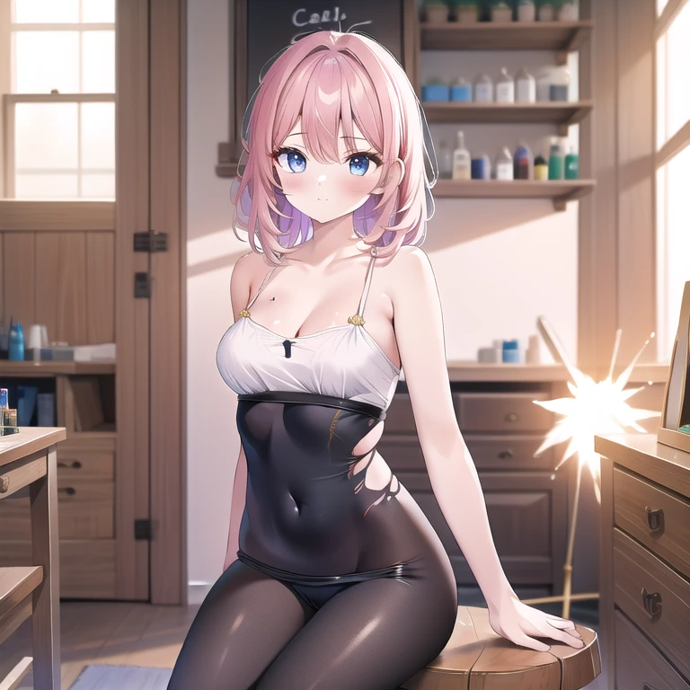 (nsfw,)(((Mochizuki Momiji\\new game!\\,short hair, blue eyes, ribbon, hair ribbon, pink hair, sidetail, oneside up,green eyes,hair intake, hair band))),((solo girl)),((Perfect body,))((Super beautiful,))((High quality,))((Heavy breathing,sweat, Sweaty and wet all over,))(Hotel room,)blush,backlit,shiny glossy,gigantic breast, Looking at Viewer,cowboy shot,nipple,((Turning your back to me, sticking out your butt,))((She turns around with her back to me, sticking out her butt,from back view,Directly behind,))(Show off your crotch by opening your crotch in a crouching posture,)squatting and straddling,((spread pussy with her hand)),(clear face,)((nun,nun robes, saint maiden,white sexual underwear,thigh high socks,garter belt)),lovejuice dropping crotch,look of contempt,(white breast curtains)