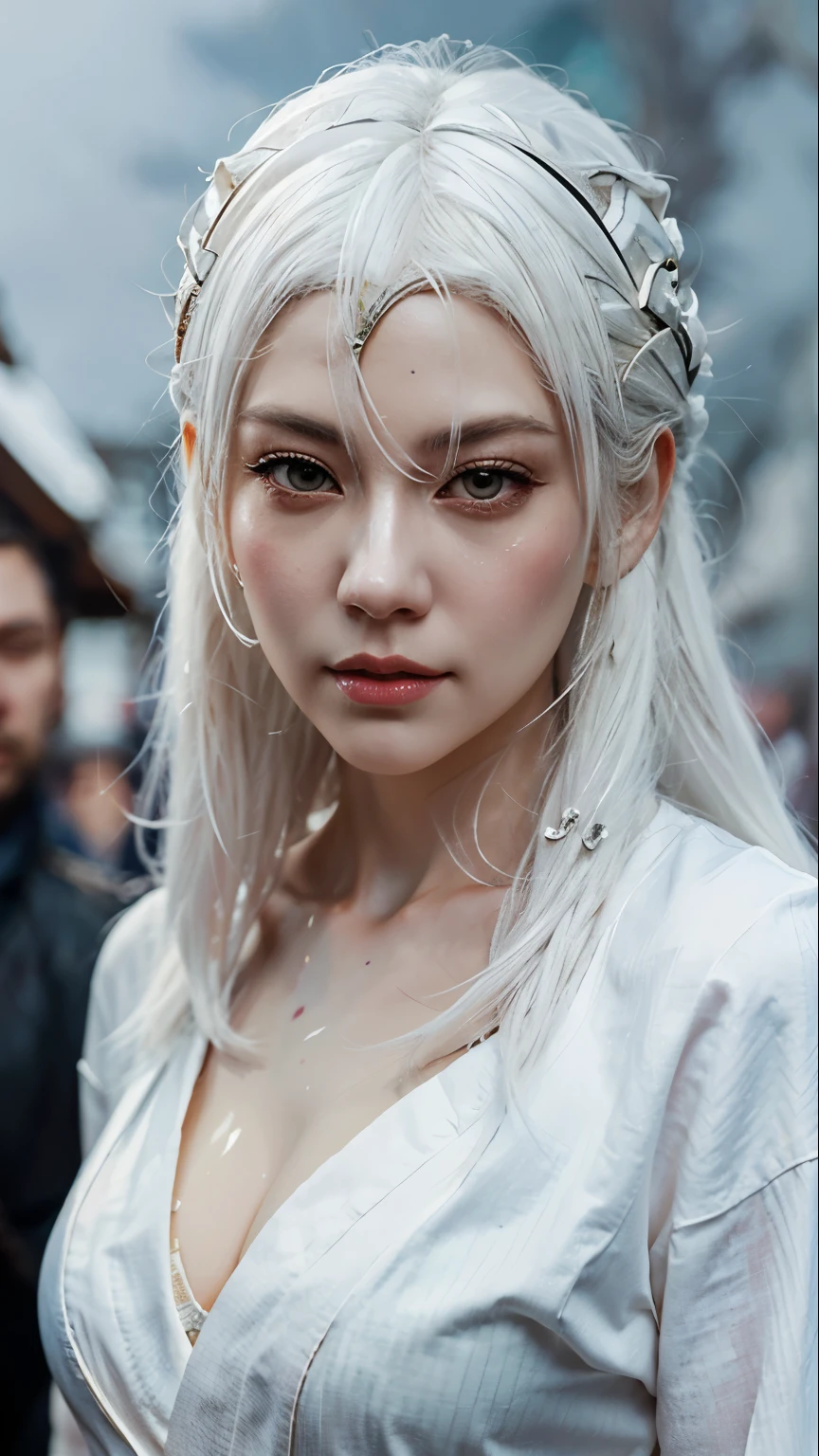 a close up of a woman with white hair and a white mask, beautiful character painting, guweiz, artwork in the style of guweiz, white haired deity, by Yang J, epic exquisite character art, stunning character art, by Fan Qi, by Wuzhun Shifan, guweiz on pixiv artstation