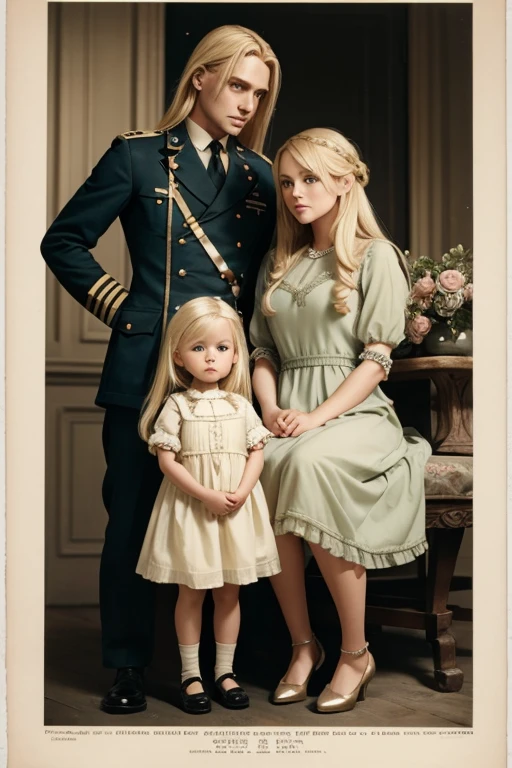 man blonde long hair soldier and woman blonde hair with baby doll dress 1920