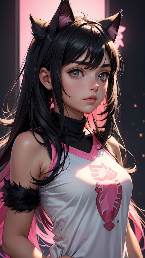 (high resolution, upper body, soft skin:1.2),(best illustration,masterpiece:1.2),ultra-detailed,[(cat ears,black fur,pink inside:1.2),vivid colors,sharp focus,portrait,studio lighting,bokeh, wearing a female soccer jersey and shorts, field background, full body portrait