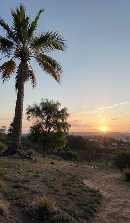 Paisaje hermoso de tarde mientras sebe el sol en el cielo