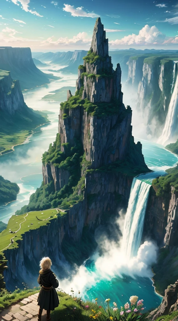 Masterpiece, ultimate quality, Cg unity 8k wallpaper, super delicate, beautiful sky and clouds, rich natural scenery, cliffs, lakes and rivers, waterfalls and flying water, beautiful green mountains, no trace of people, excellent scenery, has already won a photo contest, background Blurring, full depth of field, HDR high dynamics, true restoration, intricate, extreme details, dramatic presentation, perfectly presenting the style of midjourney art.