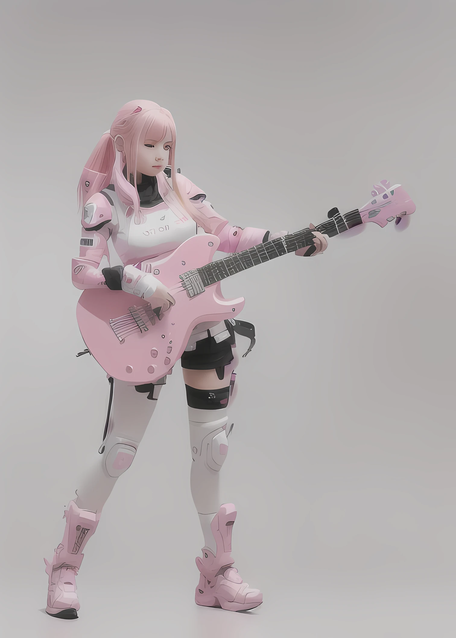 araffe with a pink outfit and a pink guitar, m4 sopmod ii girls frontline, e - girl, e-girl, final fantasy 14 style, render of april, big , pink hair , guweiz, guitar concept art, clear outfit design, slick pink armor, 2b, 2 b, pink skin, pink iconic character, guitarist
