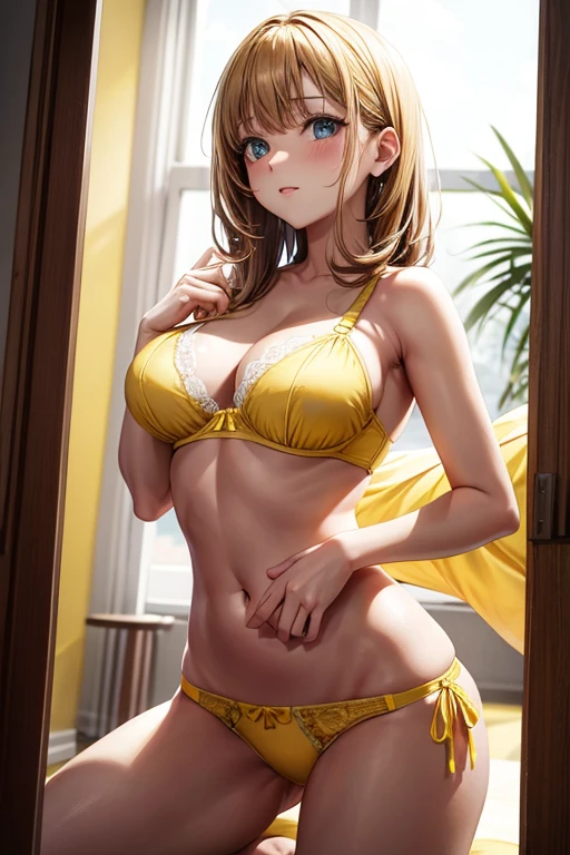 Yellow Bra,Yellow panties,Beautiful woman,Model pose