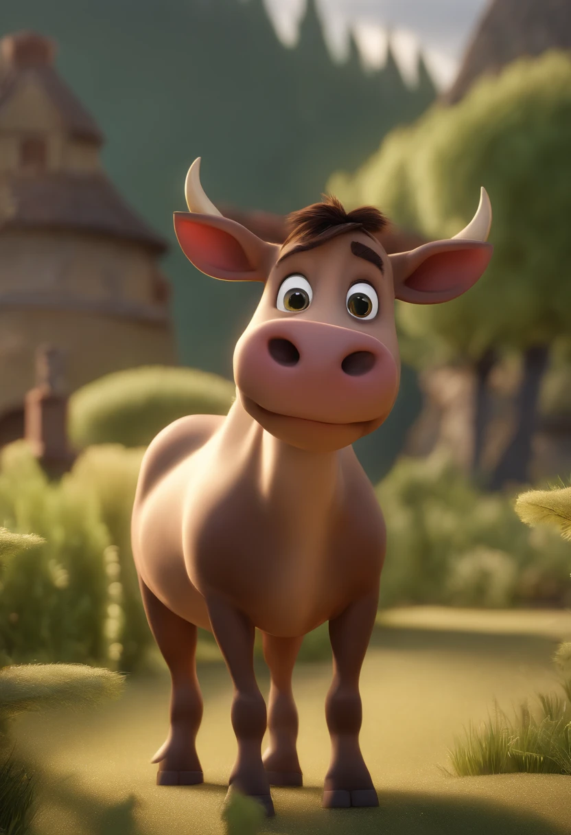 Personaje de dibujos animados de un toro en el  pasto hechado en el poso en una granja, animation character, personaje estilizado, animation style rendering, 3D estilizado, Arnold Maya renderizado, Render 3D estilizado, Toon render keyshot, Personaje 3D, Personaje 3D, Stylized 3D rendering, renderizado de personajes 3d, personaje animado, Close-up character, Pose del personaje,  (Estilo Pixar) (parte maestra:1.2) (bokeh) (mejor calidad) (piel detallada) (textura detallada) (8k) (arcilla) (cinematic lighting) (Sharp focus