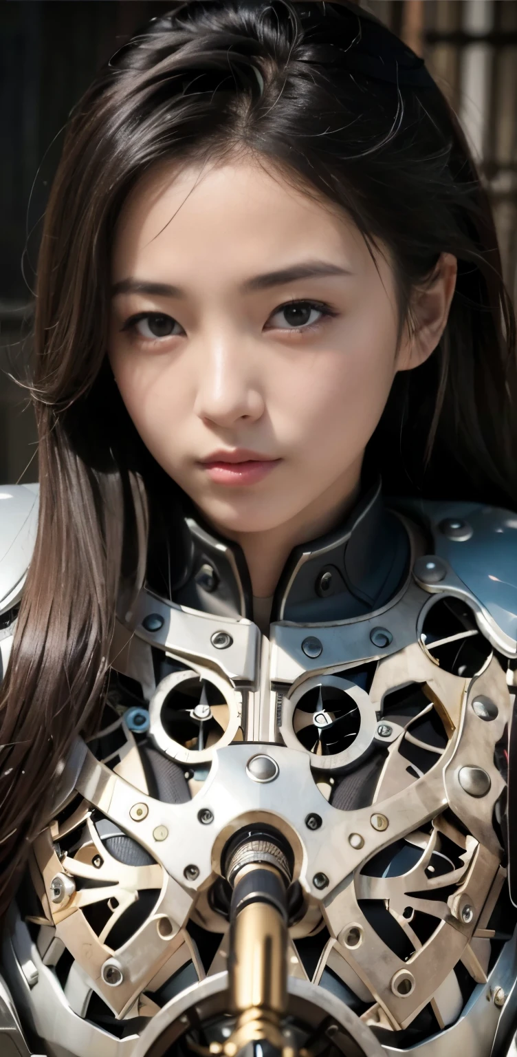 (masterpiece, best quality:1.2), (8k uhd, 16k, 32k, ultra high res), (photorealistic:1.37), (RAW photo), ultimate-realistic, ultimate-realistic details, ultimate-realistic texture, ultimate-intricate details, ultimate-realistic lighting, ultimate-realistic shadow, japanese girl, ultimate-cute face, ultimate-RAW skin, ultimate-realistic eyes, woman in powered suit, cannon mounted on shoulder, very cute face, mechanical, extremely intricate details, full body shot, ultimate photorealistic, clear stream
