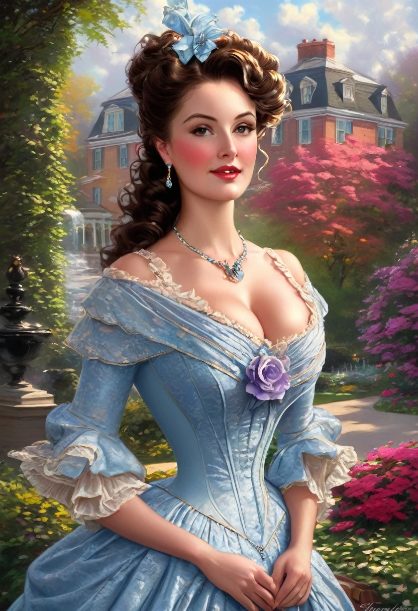 A beautiful Aristacrat woman with large elegant, hawk-like-nose, who embodies old fashioned class, sophistication, elgance as well as wholesome, natural beauty. curvy, thin-waist, wide-hips, swaying-hips. Oppulent historically accurate victorian dress. Greg Rutkowski, Thomas Kinkade
