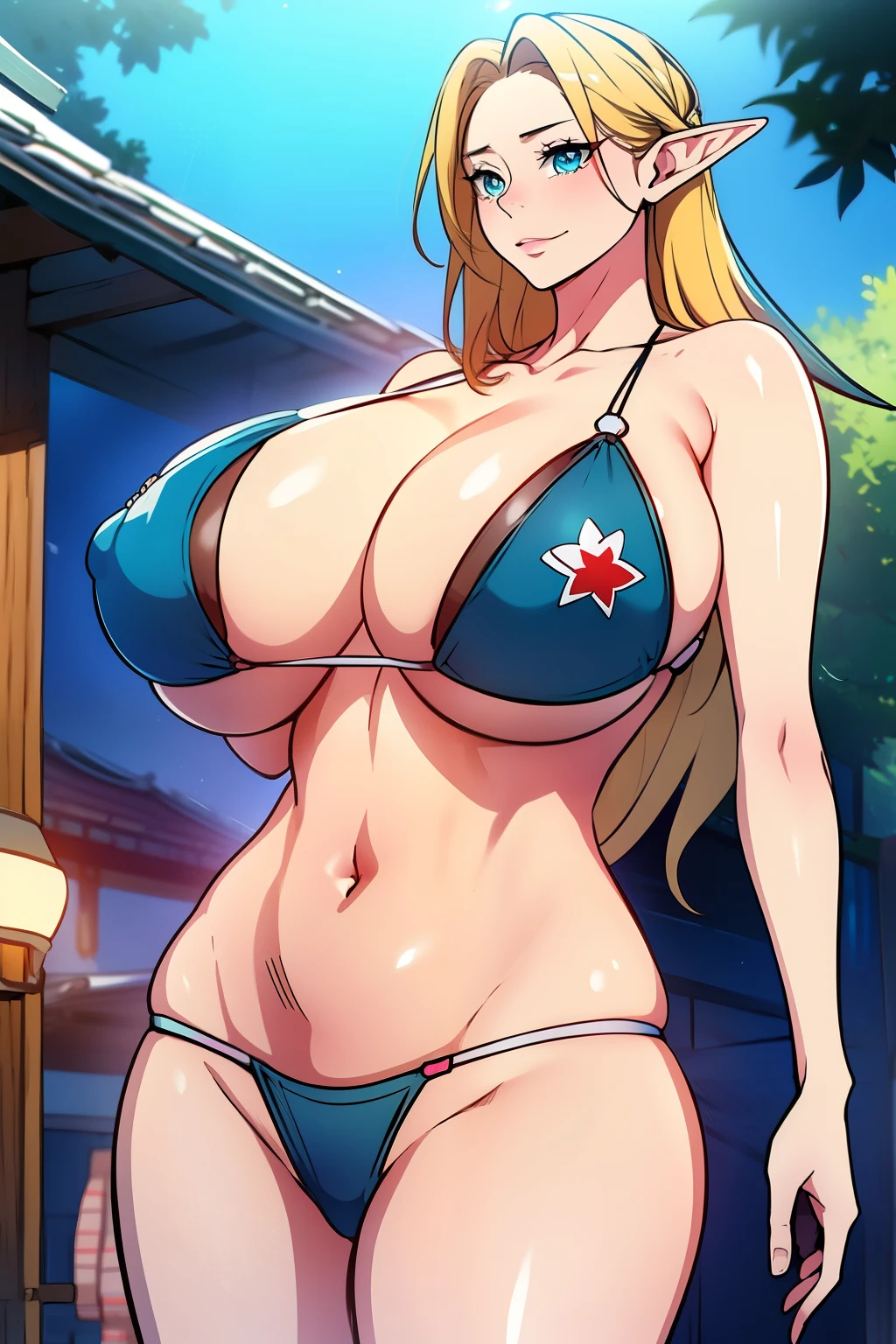 An anime-style artwork depicting ruan mei from the game Honkai star rail.
Tags: ruan mei, anime, detailed eyes, detailed lips, (micro bikini : 1.4), miniskirt, smiling expression, intense gaze, glowing emblem on hand, dynamic pose, outdoor, jungle, vibrant colors, digital art, high-resolution, professional quality, gigantic breasts, (underboob : 1.4), curvy, cowboy shot, (gigantic breasts: 1.4), (blue eyes: 1.4), (blonde hair: 1.4), (long elf ears:1.1)