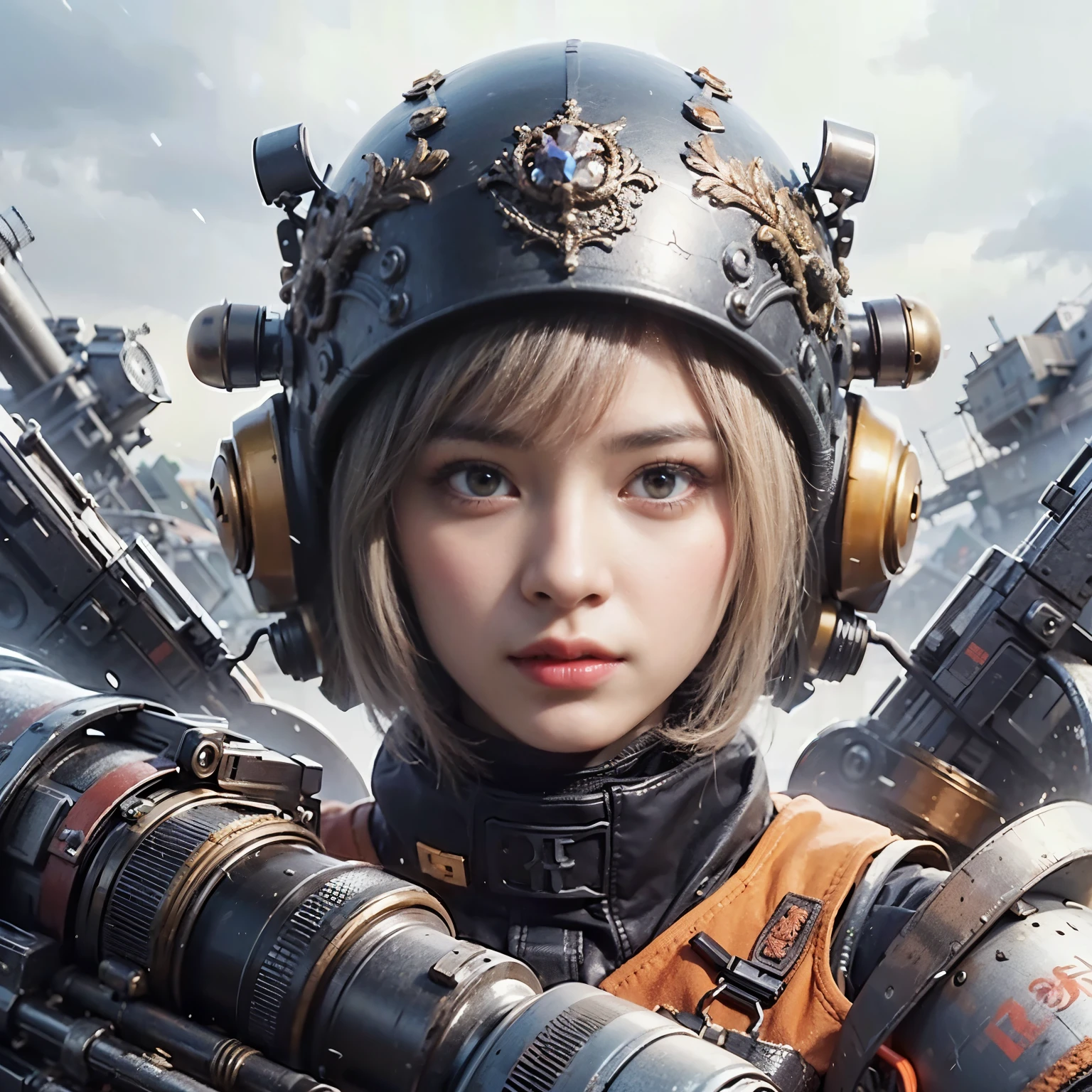 (masterpiece, best quality:1.2), (8k uhd, 16k, 32k, ultra high res), (photorealistic:1.37), (RAW photo), ultimate-realistic, ultimate-realistic details, ultimate-realistic texture, ultimate-intricate details, ultimate-realistic lighting, ultimate-realistic shadow, japanese girl, ultimate-cute face, ultimate-RAW skin, ultimate-realistic eyes, woman in powered suit, cannon mounted on shoulder, very cute face, mechanical, extremely intricate details, full body shot, ultimate photorealistic, clear stream