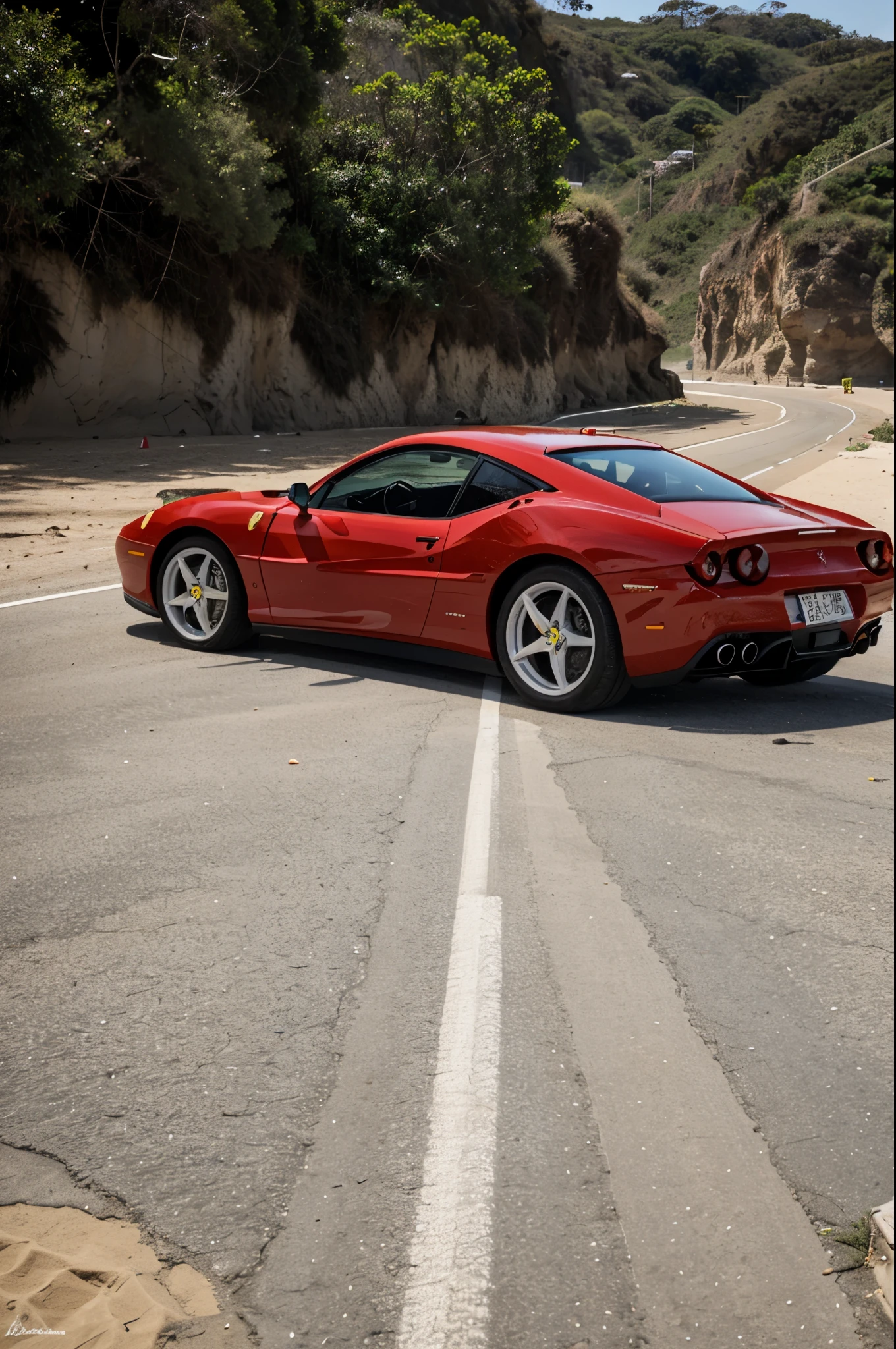 praia com uma ferrari no meio