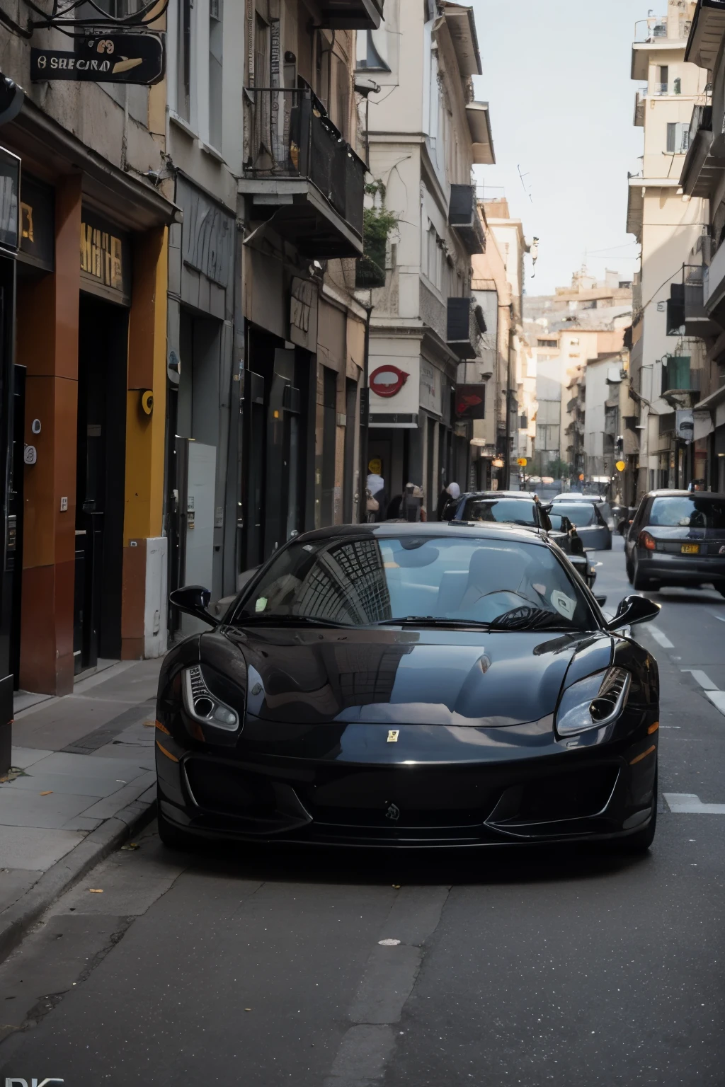 ferrari testarrosa nera color negro por las calles de milan, con placa paraguaya de la ciudad de san bernardino de 1980