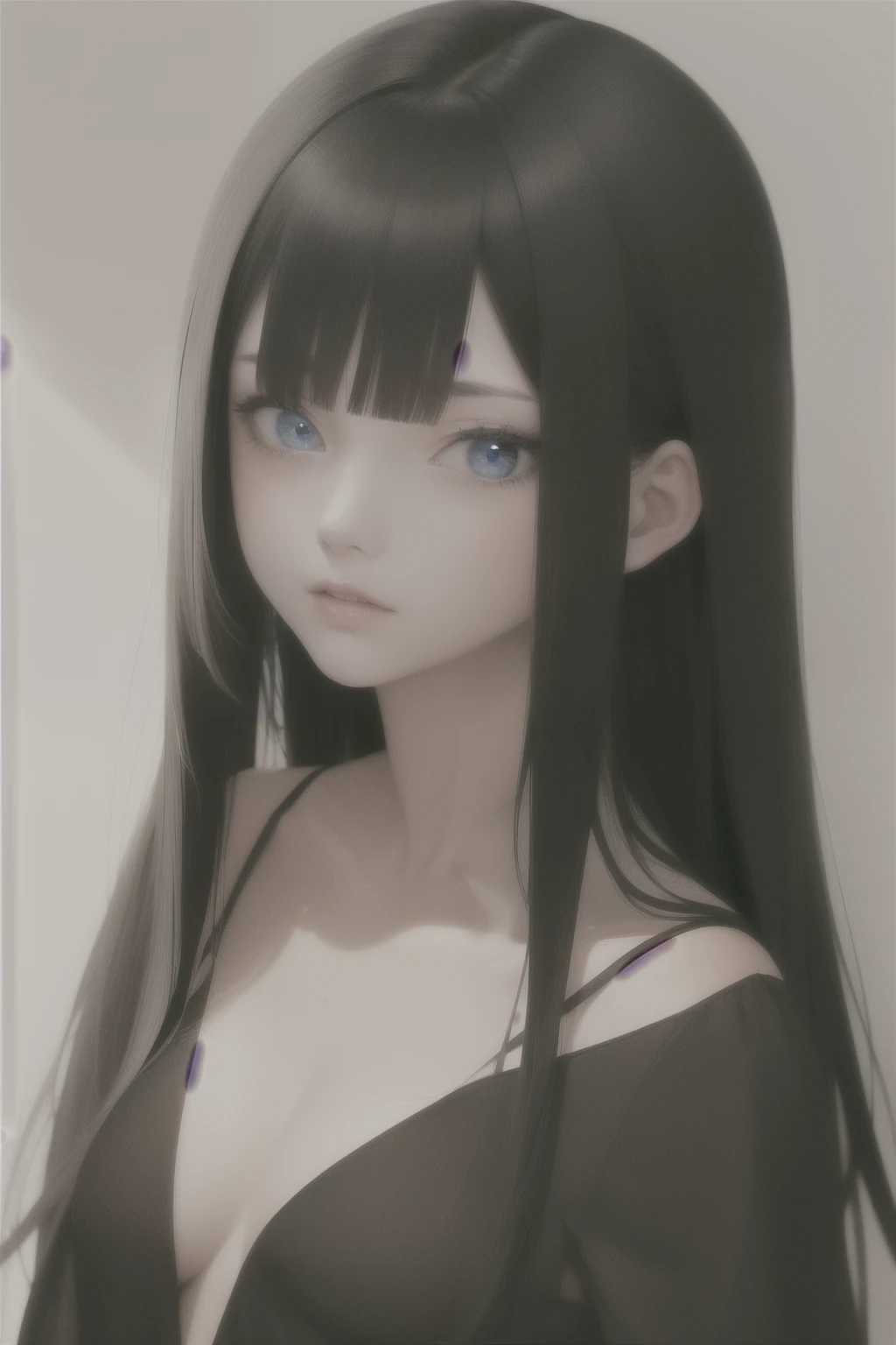 best quality, Masterpiece,black hair, blue eyes, search, upper body