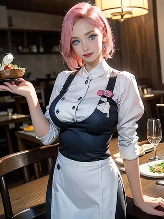 (best quality, 8k, photorealistic:1.5), (solo, one girl:1.5),(shine a bright light on women),(ultimate beautiful girl),(shiny skin),(oily skin),(pink hair:1.5),(short hairstyle:1.3),(cool beauty),Blush brown makeup , dark eye makeup , use pink glossy lipstick,(big beady eyes girl:1.5),(droopy eyes girl:1.5),(blue eyes:1.5),(thin girl:1.5),(baby face girl:1.5),(healthy body),(sex appeal),(sweet smelling girl),(she works for low wages),(kind-hearted woman),(she has a nice smile),(woman with a happy look),(she is very sociable),(from a very poor family),(virgin girl),(She is a secret pervert.),(she covertly lewd),(she looks so erotic),chuuChloe,(woman with very soft breasts),(woman fantasizing about sex),(allurement),(impressive eyes:1.5),(clean girl),(affability),(cute smile),(good personality),(serious personality),(wants sex),(want to masturbate),(want to have sex forcibly),(relaxing time),(hair ornaments),(compassion),(impurity),(love filled),(get horny),(No love experience),(private room),(teenager),(restaurant waitress:1.5)