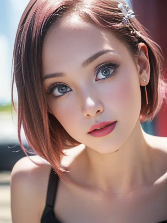 (best quality, 8k, photorealistic:1.5), (solo, one girl:1.5),(shine a bright light on women),(ultimate beautiful girl),(shiny skin),(oily skin),(pink hair:1.5),(short hairstyle:1.3),(cool beauty),Blush brown makeup , dark eye makeup , use pink glossy lipstick,(big beady eyes girl:1.5),(droopy eyes girl:1.5),(blue eyes:1.5),(thin girl:1.5),(baby face girl:1.5),(healthy body),(sex appeal),(sweet smelling girl),(she works for low wages),(kind-hearted woman),(she has a nice smile),(woman with a happy look),(she is very sociable),(from a very poor family),(virgin girl),(She is a secret pervert.),(she covertly lewd),(she looks so erotic),chuuChloe,(woman with very soft breasts),(woman fantasizing about sex),(allurement),(impressive eyes:1.5),(clean girl),(affability),(cute smile),(good personality),(serious personality),(wants sex),(want to masturbate),(want to have sex forcibly),(relaxing time),(hair ornaments),(compassion),(impurity),(love filled),(get horny),(No love experience),(ager:1.2),(civil servant:1.5)